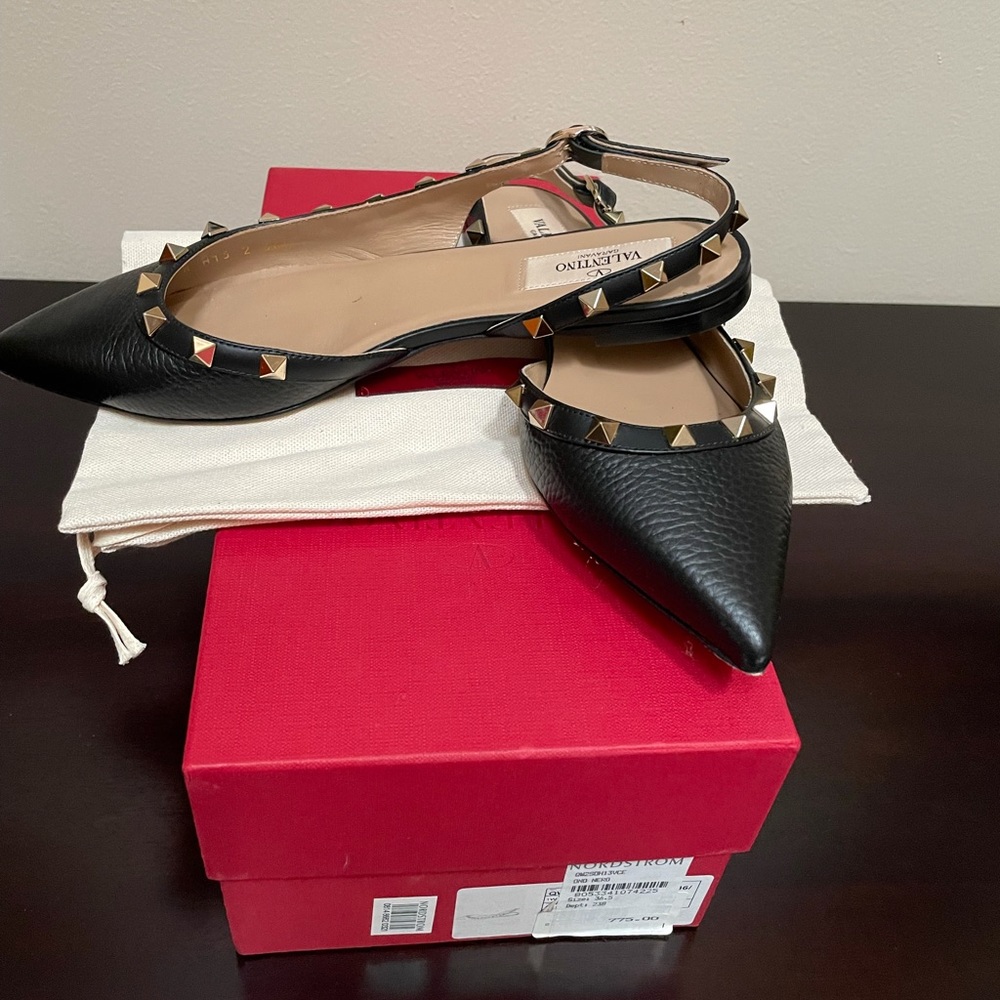 Valentino Rockstud Leather Flats Gold Studs